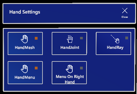 Hand Settings Menu