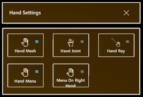 Hand Settings Menu